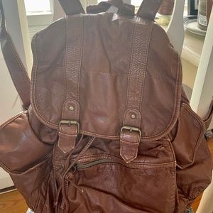 Brown leather backpack